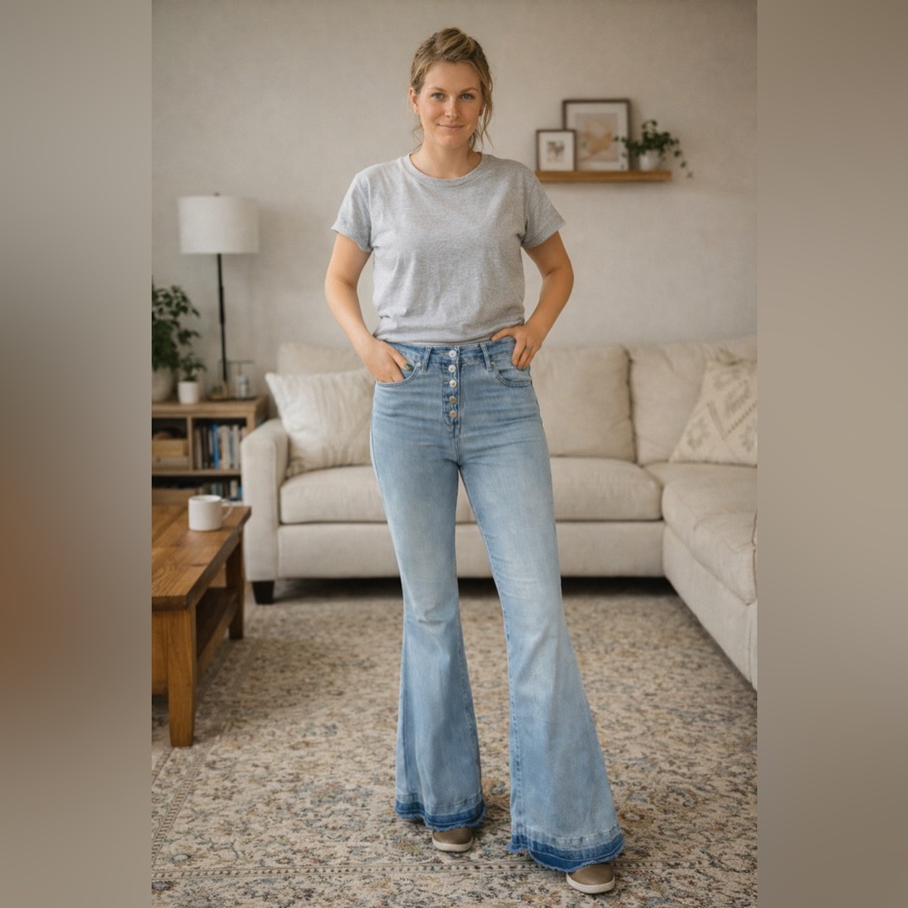 Celebrity Pink Light Blue Flared Women Jeans - Picture 2 of 8